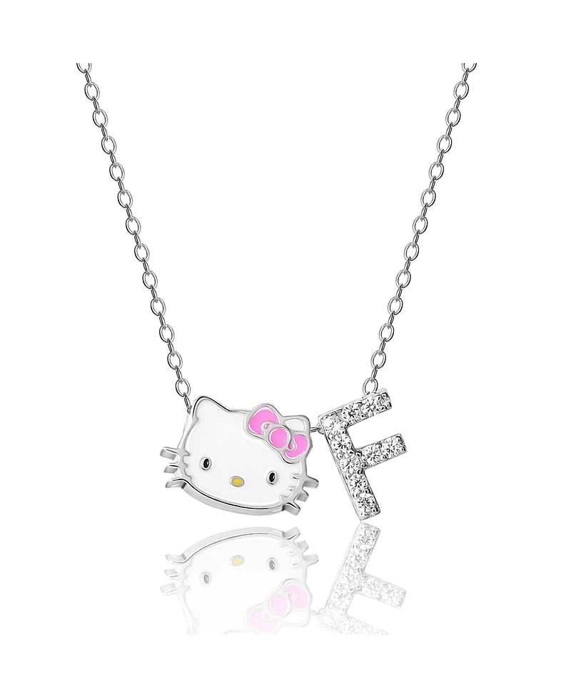 Sanrio Hello Kitty Silver Plated Enamel Pave Initial Slider Necklace