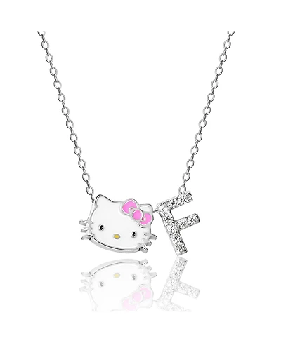 Sanrio Hello Kitty Silver Plated Enamel Pave Initial Slider Necklace