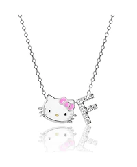 Sanrio Hello Kitty Silver Plated Enamel Pave Initial Slider Necklace