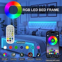 Grey Velvet Platform Bed with Led Headboard