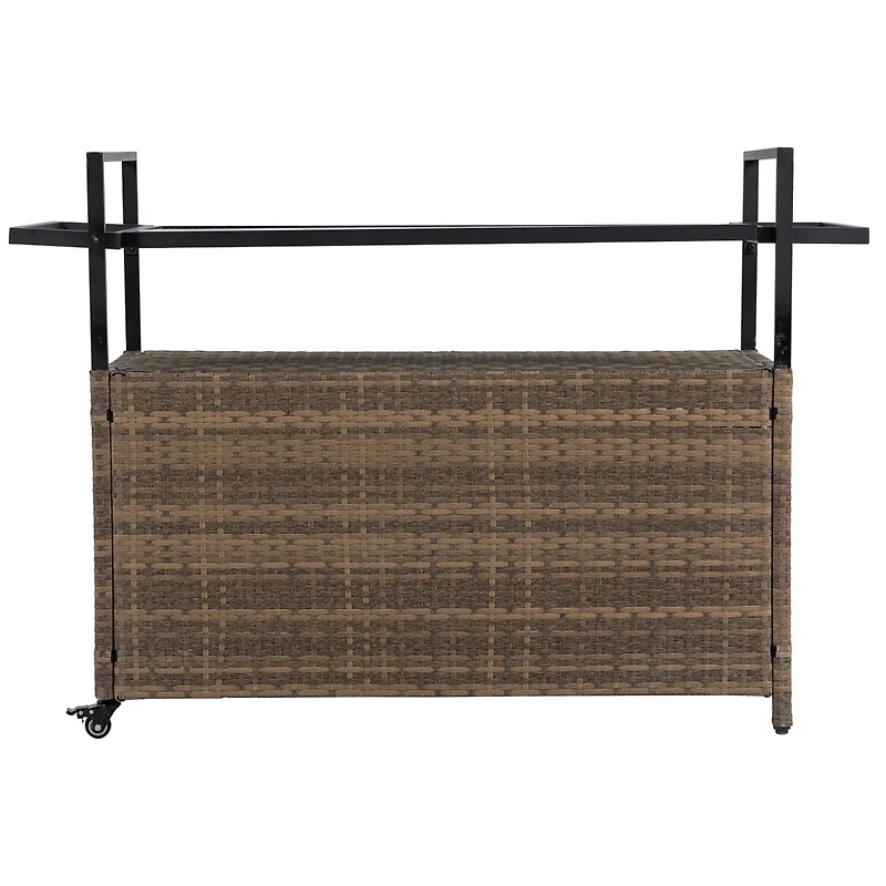 Streamdale Outdoor Wicker Bar Cart with Glass Top
