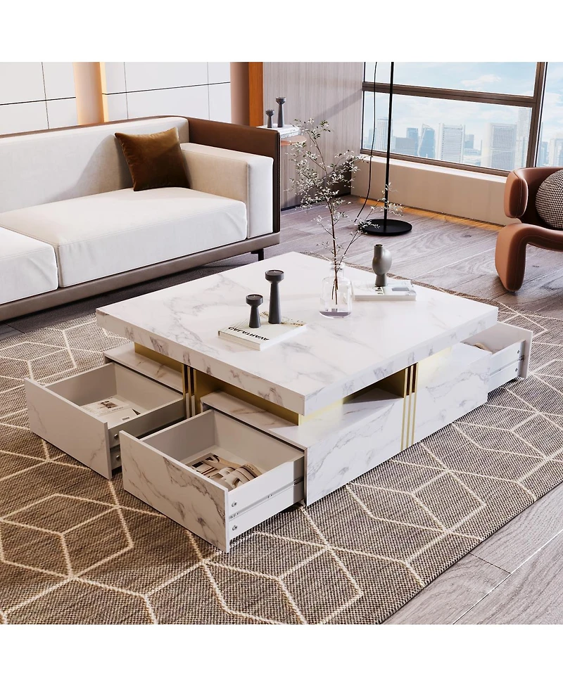 Streamdale Modernsquare Storage Coffee Table With 4 Drawers