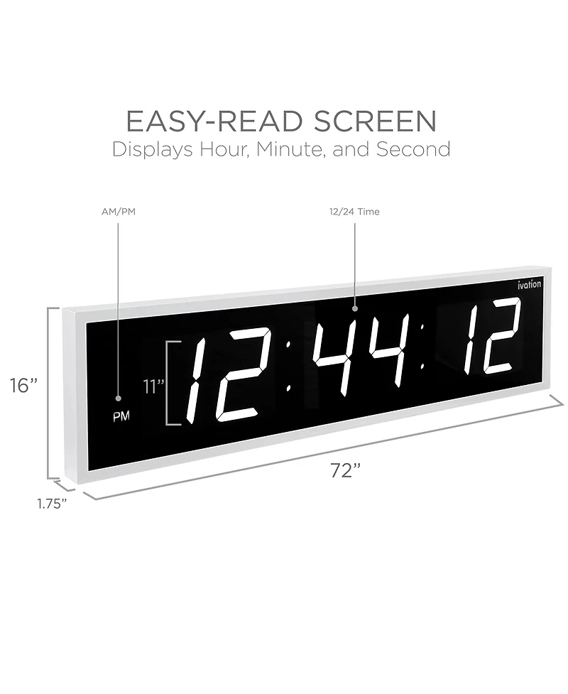 Ivation Large Digital Clock, 72" Led Wall Clock with Alarms, Timer & More