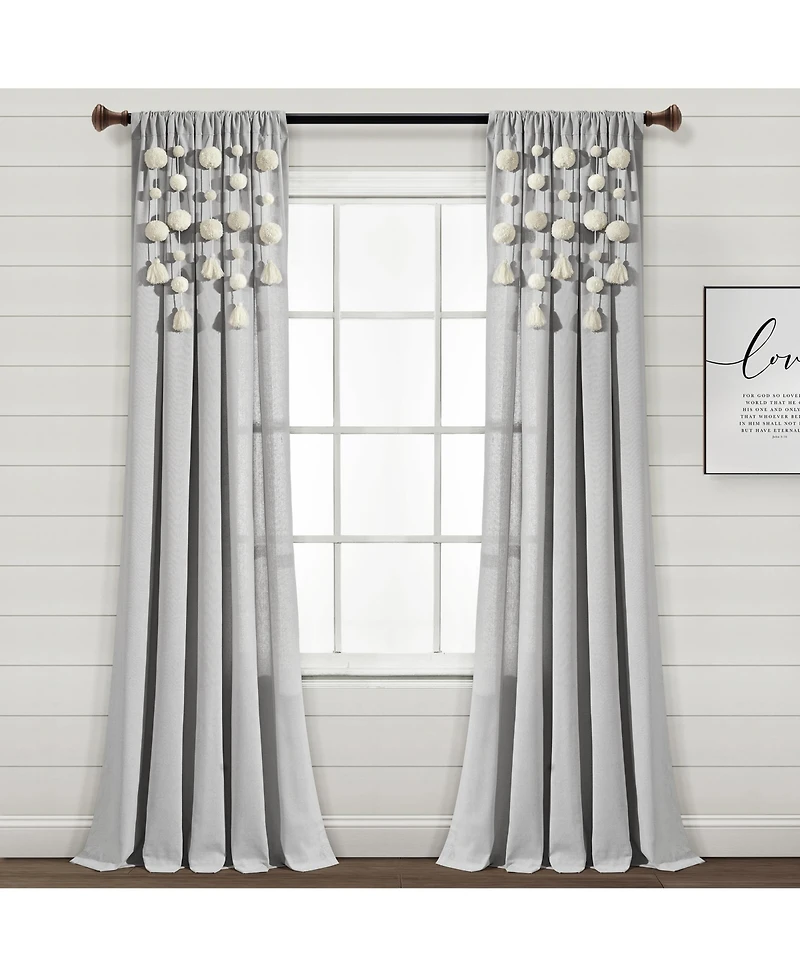 Lush Decor Boho Pom Tassel Linen Window Curtain Panel