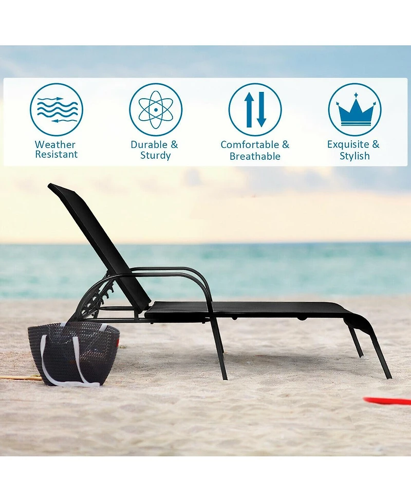 Slickblue 2 Pcs Outdoor Patio Lounge Chair Chaise Fabric with Adjustable Reclining Armrest