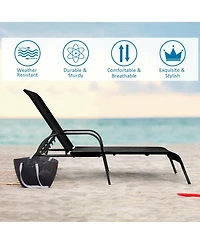 Slickblue 2 Pcs Outdoor Patio Lounge Chair Chaise Fabric with Adjustable Reclining Armrest