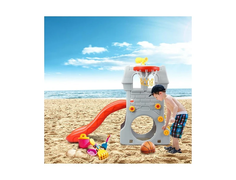 Slickblue 5 in 1 Toddler Climber Slide Playset with Basketball Hoop and Telescope