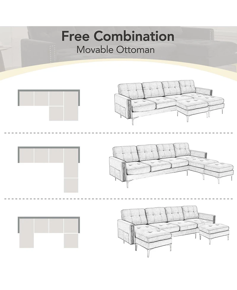 Streamdale Furniture 110" L-Shape Convertible Sectional Sofa with Ottoman