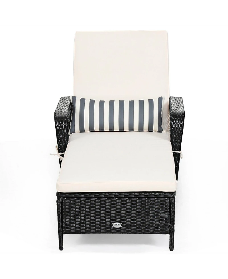 Slickblue Pe Rattan Armrest Chaise Lounge Chair with Adjustable Pillow