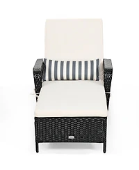 Slickblue Pe Rattan Armrest Chaise Lounge Chair with Adjustable Pillow