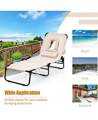 Slickblue Outdoor Folding Chaise Beach Pool Patio Lounge Chair Bed with Adjustable Back and Hole