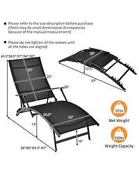Slickblue 2 Pieces Patio Folding Stackable Lounge Chair Chaise with Armrest-Black