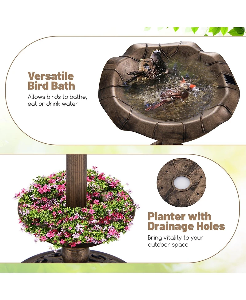 Slickblue Standing Pedestal Birdbath and Feeder Combo with Lotus Leaf Bowl