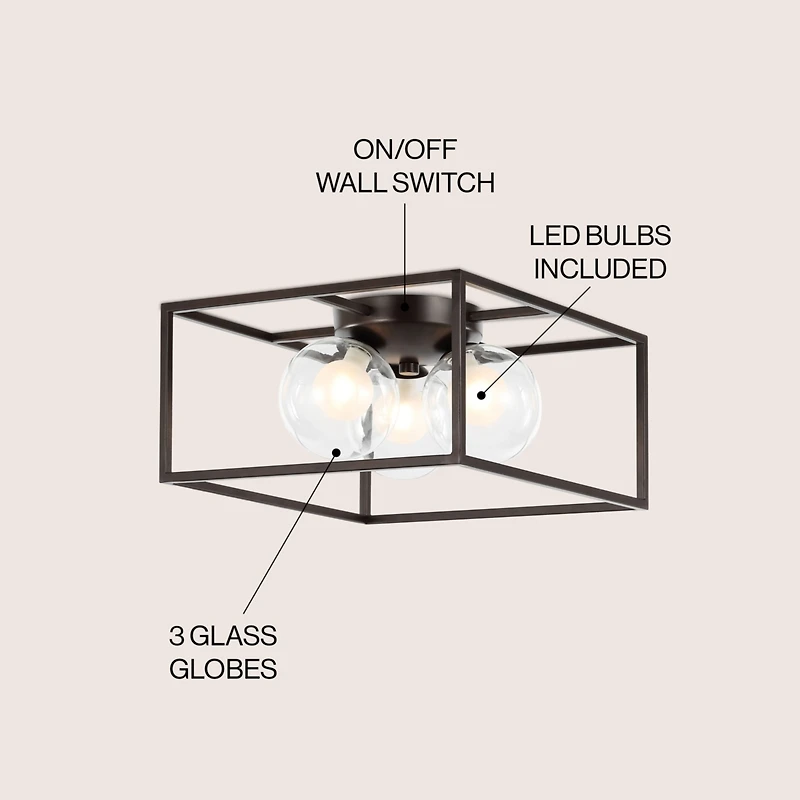 Jonathan Y Kyle 14" 3-Light Modern Farmhouse Metal/Iron Open-Caged Led Flush Mount, Oil Rubbed Bronze