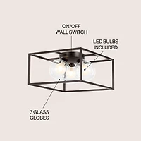 Jonathan Y Kyle 14" 3-Light Modern Farmhouse Metal/Iron Open-Caged Led Flush Mount, Oil Rubbed Bronze