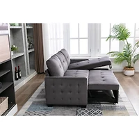 L-Shaped Velvet Sectional Sleeper Sofa, Dark Grey