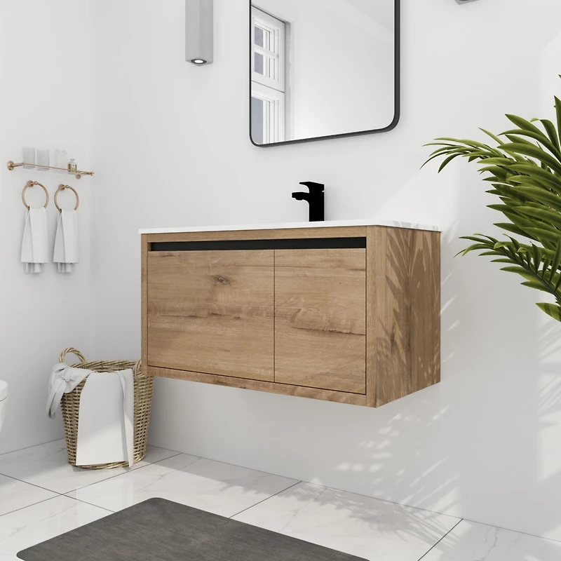 Streamdale 36 Inch Wall Mounted Bathroom Vanity With Gel Sink