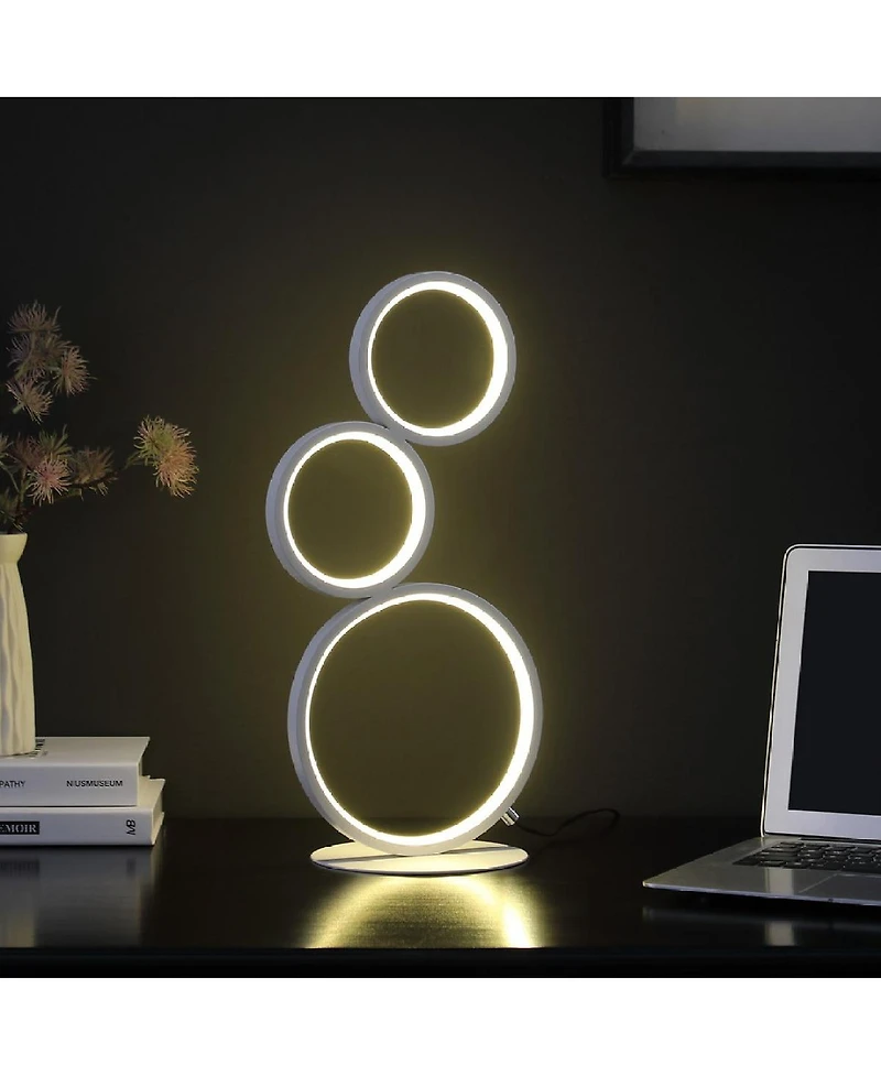 Streamdale 17" In 3-Ring Shaped Odu White Led Minimalist Metal Table Lamp