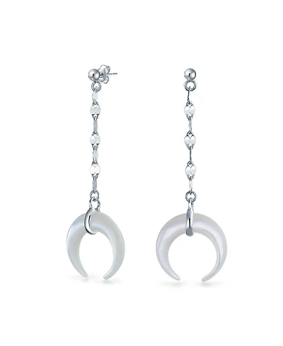 Bling Jewelry Crescent Moon White Shell Celestial Italian Horn Cornicello Dangle Linear Drop Earrings Sterling Silver