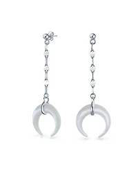 Bling Jewelry Crescent Moon White Shell Celestial Italian Horn Cornicello Dangle Linear Drop Earrings Sterling Silver