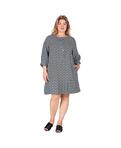 Standards & Practices Plus Pullover 3/4 Sleeve Flounce Pleated Midi Hem Dress