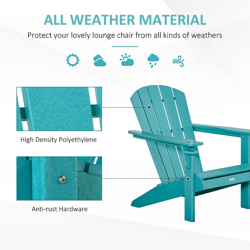 Outdoor Adirondack Chair with Cup Holder, Light Blue