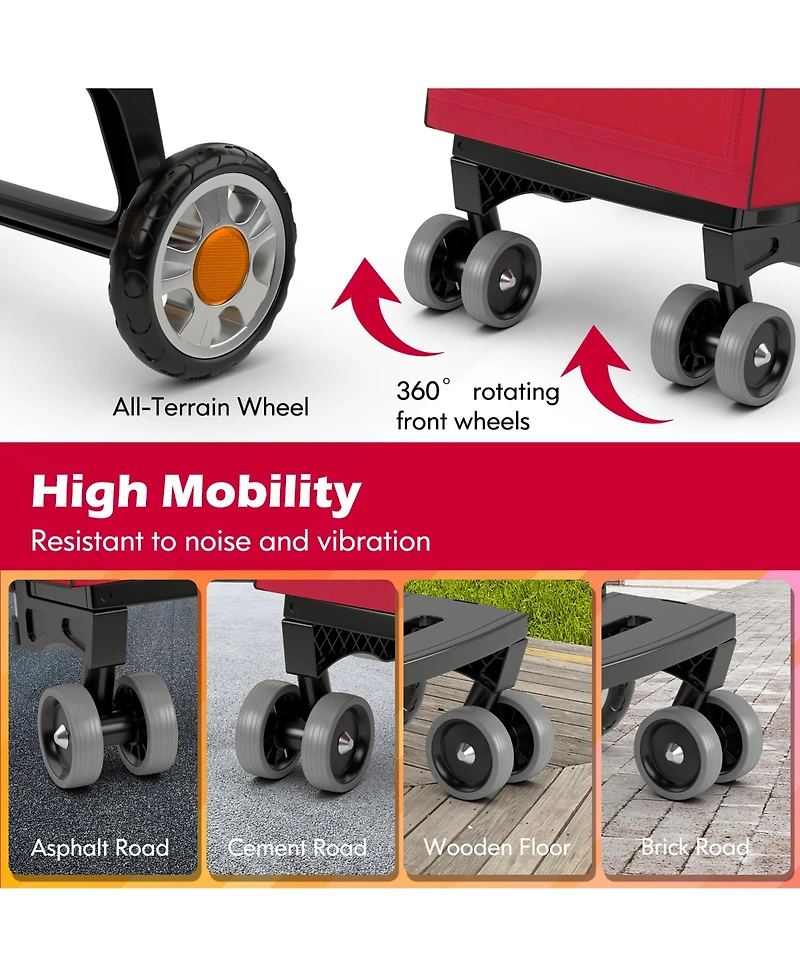 Folding Shopping Cart Utility Hand Truck with Rolling Swivel Wheels, Removable Bag & Cozy Handle