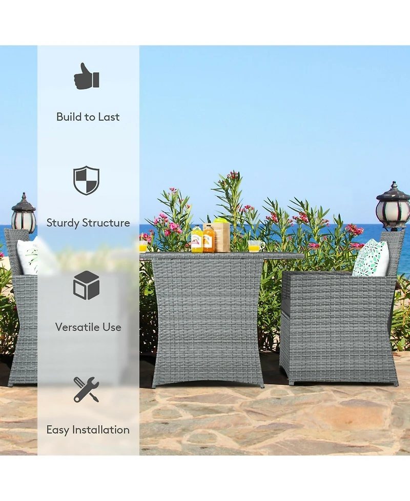 Slickblue 3 Pieces Patio Rattan Furniture Set with Cushioned Armrest Sofa