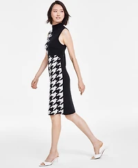 Anne Klein Women's Houndstooth Mock Neck Sleeveless Dress