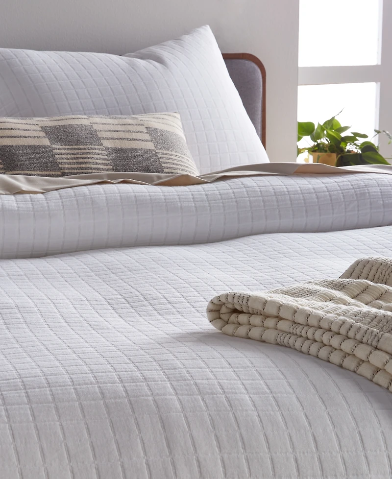Last Act! Oake Organic Cotton Check Matelasse 3-Pc. Duvet Cover Set, King, Exclusively at Macy's
