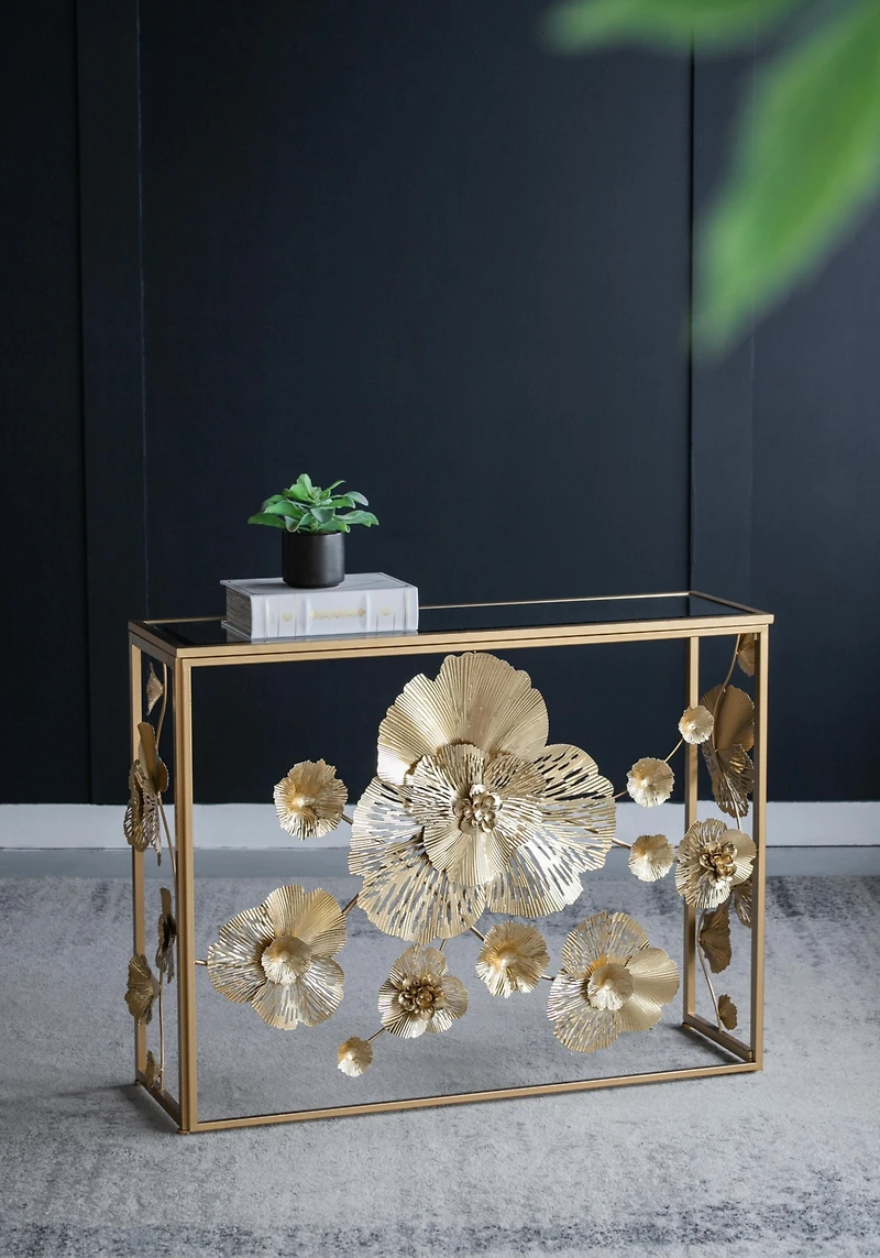 Streamdale Gold Console Table with Mirrored Glass Top, Modern Entryway Table