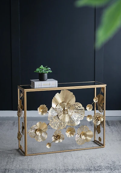 Streamdale Gold Console Table with Mirrored Glass Top, Modern Entryway Table
