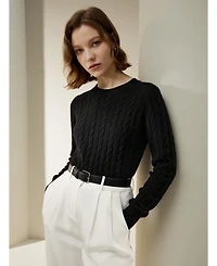 Lilysilk Women's Classic Cable Knit Sweater with Ribbed Edges
