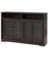 Homcom Modern Kitchen Storage Sideboard Linen Cabinet with Sliding Glass Doors, Brown