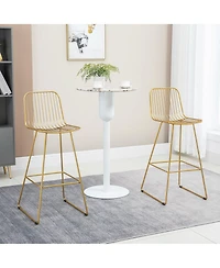 Modern Bar Stools Set of 2 Bar Chairs w/ Back Footrest Steel Frame, Gold