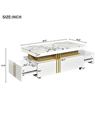 Streamdale Luxury Marble Top Coffee Table With Wheels
