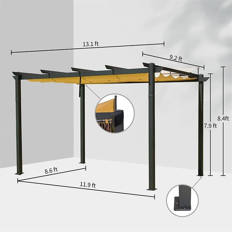 Streamdale Aluminum Pergola Gazebo with Retractable Canopy