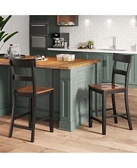 Costway Wooden Bar Stool Set of Chairs with Lvl Rubber Wood Frame, Backrest