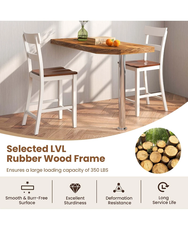 Costway Wooden Bar Stool Set of Bar Chairs with Lvl Rubber Wood Frame, Backrest