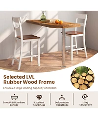 Costway Wooden Bar Stool Set of Bar Chairs with Lvl Rubber Wood Frame, Backrest