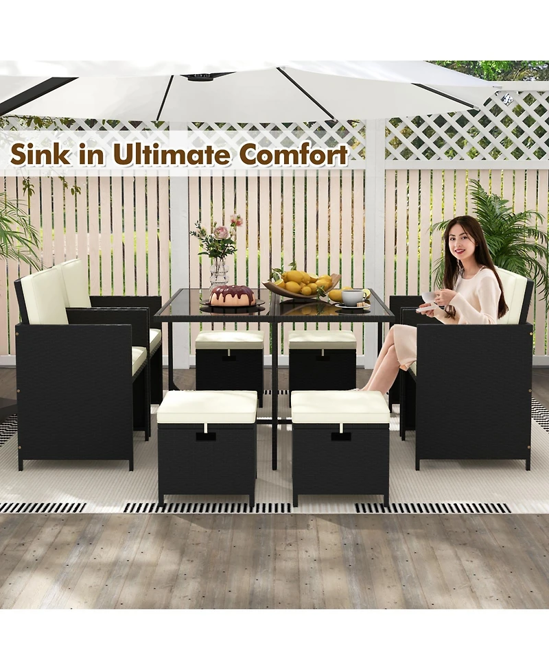 Costway 9 Pcs Outdoor Dining Furniture Set Patio Conversation Set with Cushioned Seat