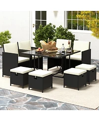 Costway 9 Pcs Outdoor Dining Furniture Set Patio Conversation Set with Cushioned Seat