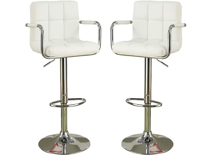 Streamdale Set of 2 White Faux Leather Barstool Chairs