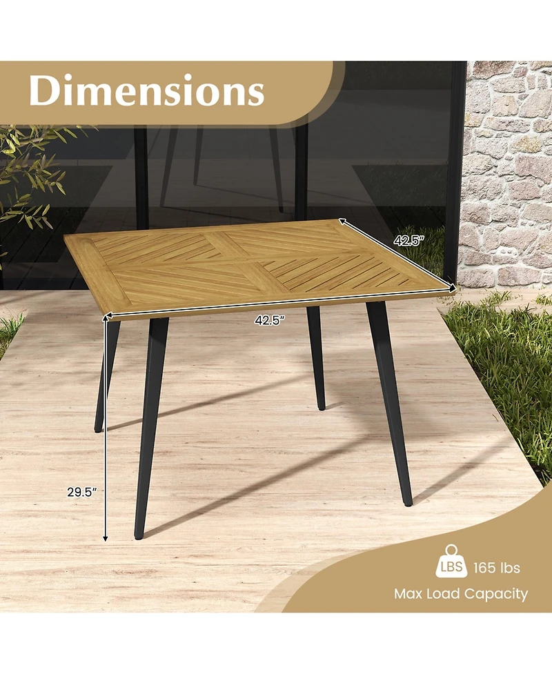 Costway 4-Person 42.5" Outdoor Dining Table with 1.9" Umbrella Hole, Adjustable Foot Pads