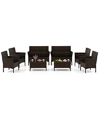 8 Pcs Patio Furniture Set with Washable Cushions and Tempered Glass Coffee Table