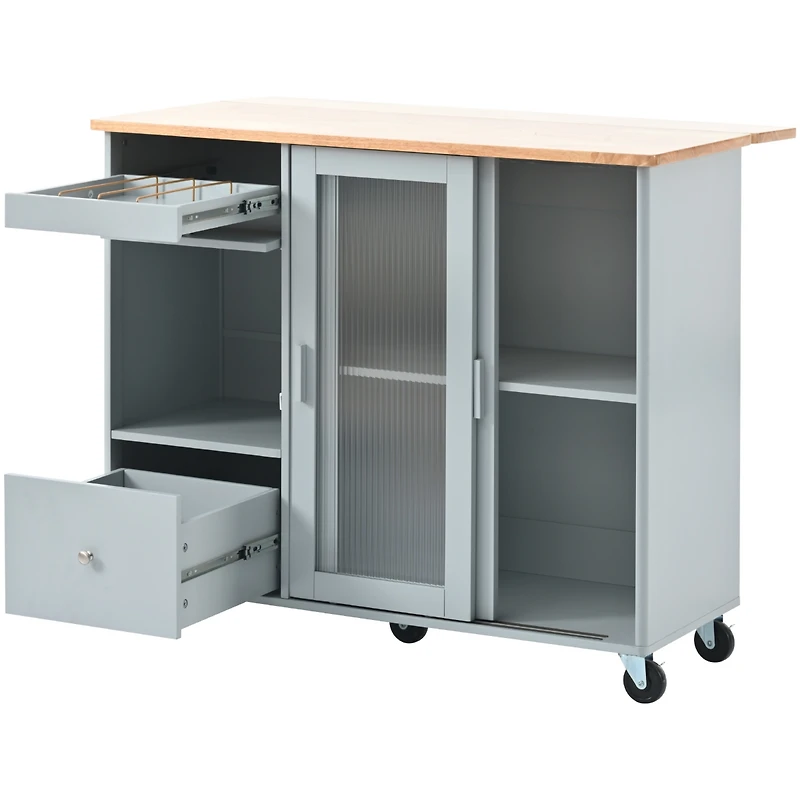 Streamdale Blue Kitchen Island Cart With Led Light And Drop Leaf