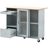Streamdale Blue Kitchen Island Cart With Led Light And Drop Leaf