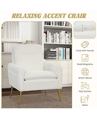 1PC Modern Accent Chair Upholstered Sherpa Armchair w/ Tapered Metal Legs