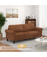 Modern Sofa Couch Pu Leather 81.5'' 3-Seater with 2 Back Pillows & 5 Wooden Legs