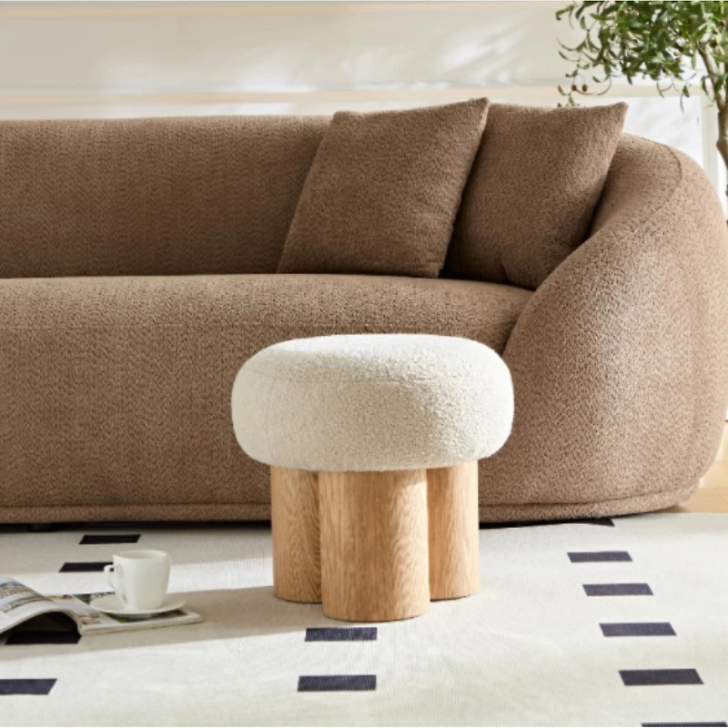 Simplie Fun Mushroom Stool, Grieg Plush Cushion, Wooden Barrel Pvc Pipe, Walnut Finish